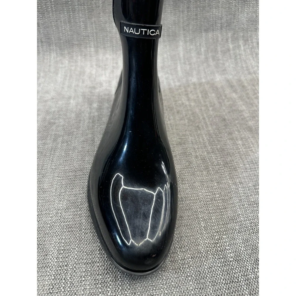 Nautica‎ Cliff Port Womens US 9 Rain Boot Black Rubber Ankle Pull On Cuban Heel